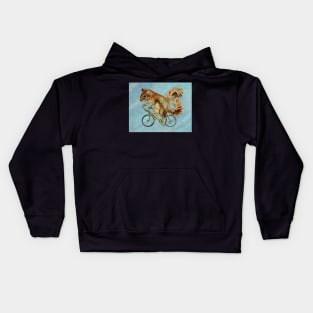 Squirrel On Bike (blue background) Kids Hoodie